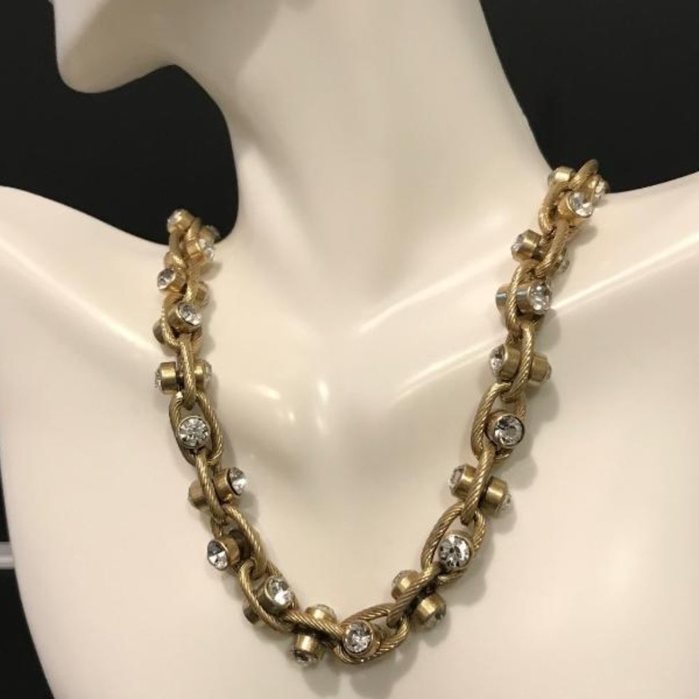 J. Crew Antique Gold-Tone & Rhinestone Necklace - Picture 3 of 8